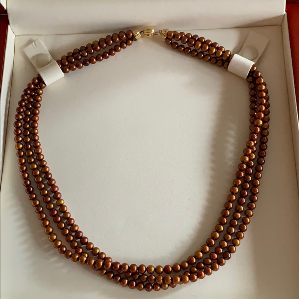 SOLD!!  Three Strand Copper Color Freshwater Pearls